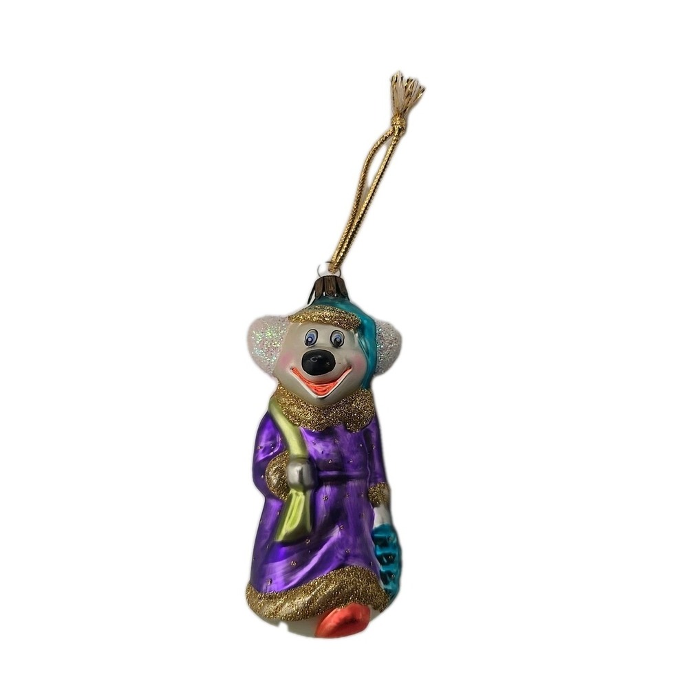 Kurt Adler 5" Mouse In Coat Carrying Sack Glitter Tree Ornament Germany Vtg U313